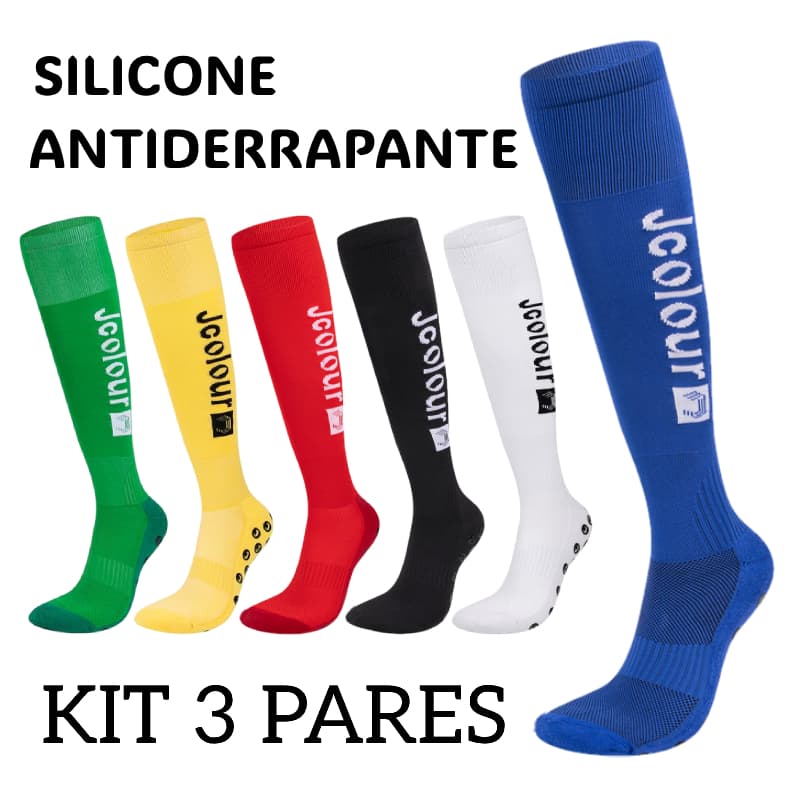 Jcolour Kit 3 Pares Meias de Futebol Masculinas Profissionais Altura no Joelho Antiderrapantes