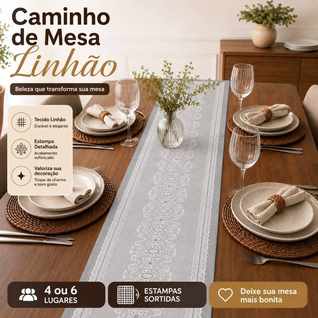 Caminho Trilho de Mesa Decorativo Linhão 1,40cm x 40cm Decoração - SORTIDOS