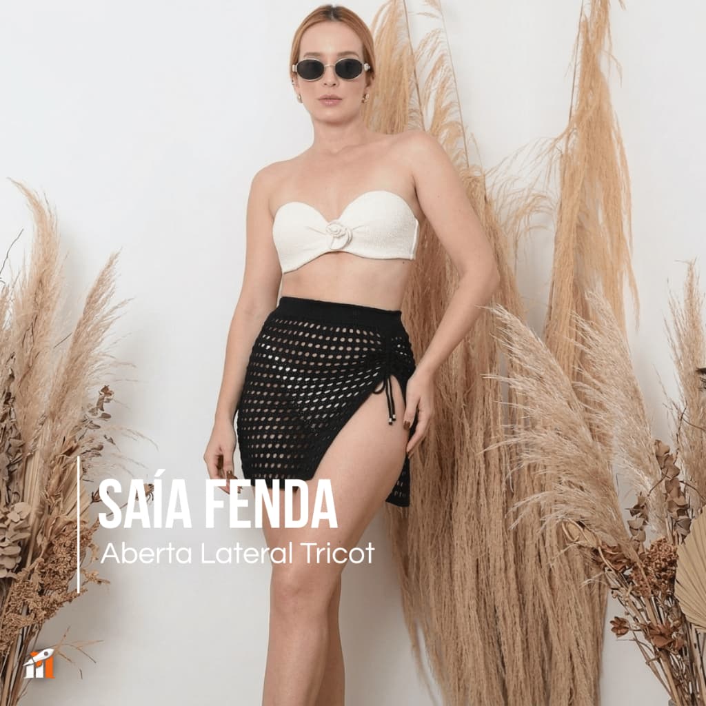 Saía Fenda Aberta Lateral Tricot Curta Feminina Tricot Verão Moda Praia Crochê - Ruiva Malhas