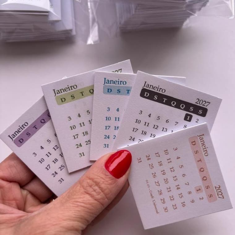 Blocos de mini Calendário 2027 5x5cm cores exclusivas