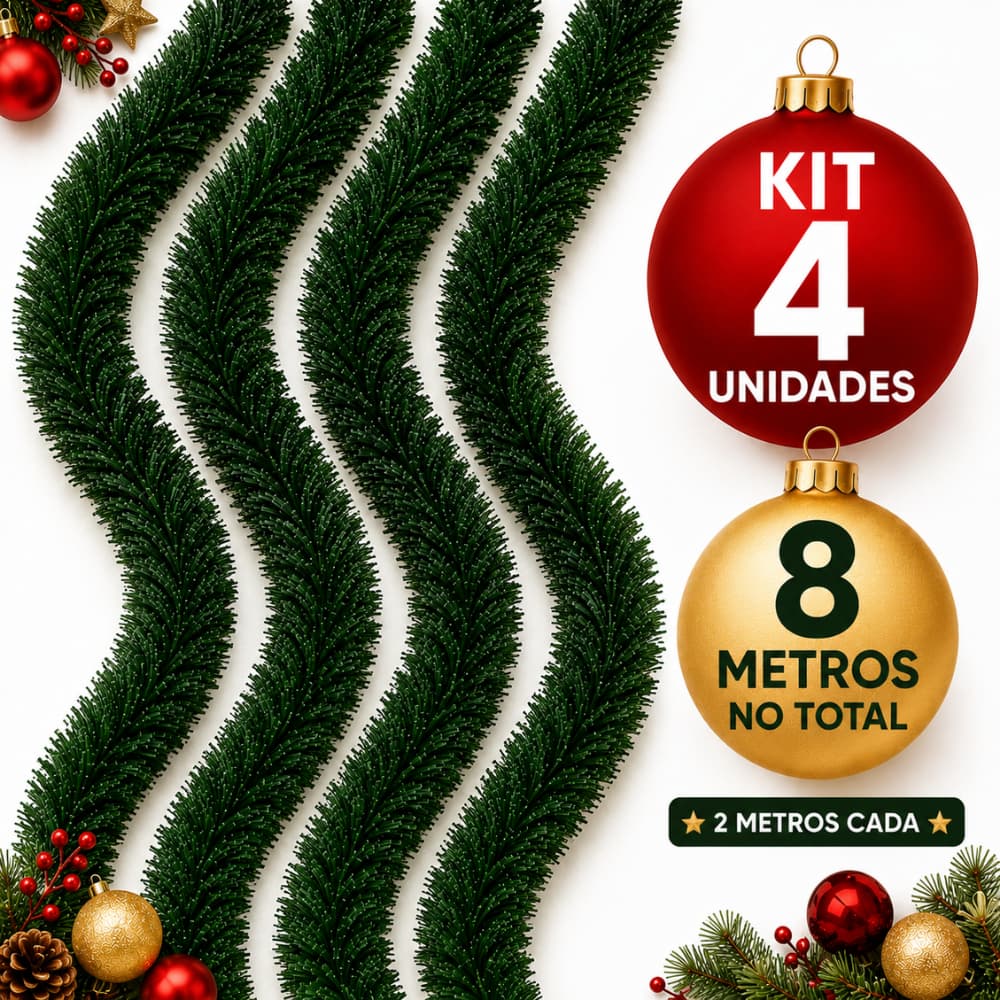 Kit 4 Festão Verde 2 Metros Cada Enfeite De Natal Decoração Natalina Guirlanda