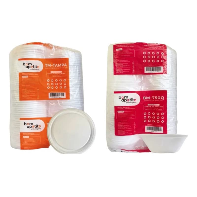 MARMITEX ISOPOR COM A TAMPA BOM APETITE 750ML 50 UNIDADES E 100 UNIDADES- 100% TAMANHO M e Seguro para Alimentos