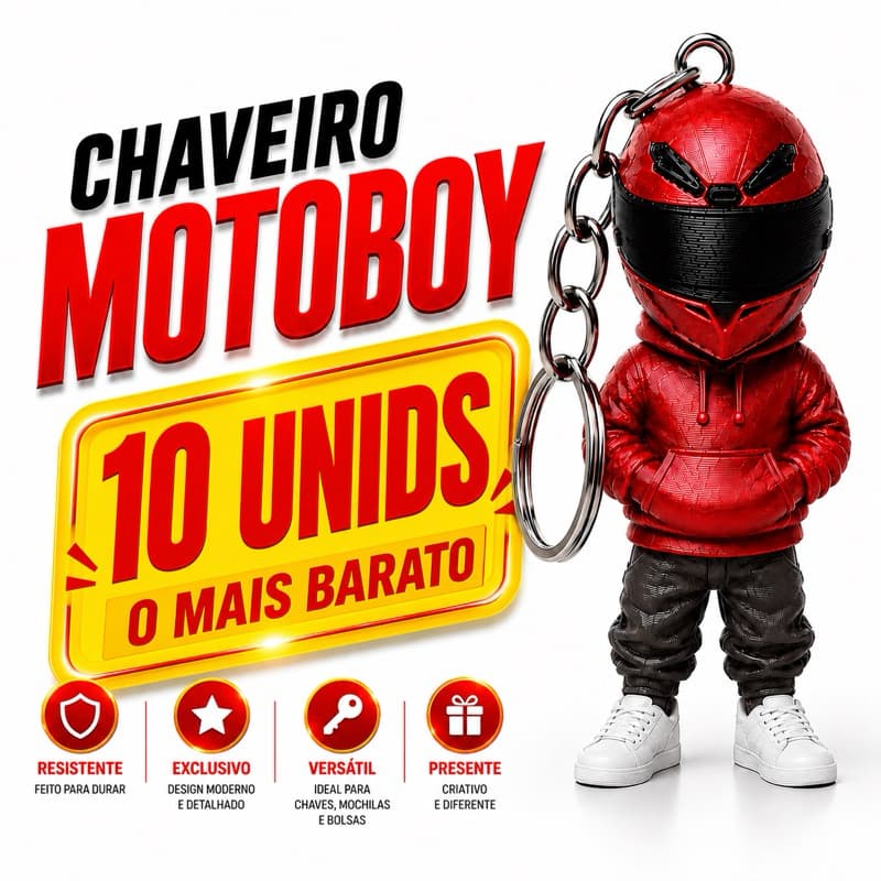 Kit 10 Chaveiros Motoboy Motoqueiro Capacete 3D Motociclista Várias Cores