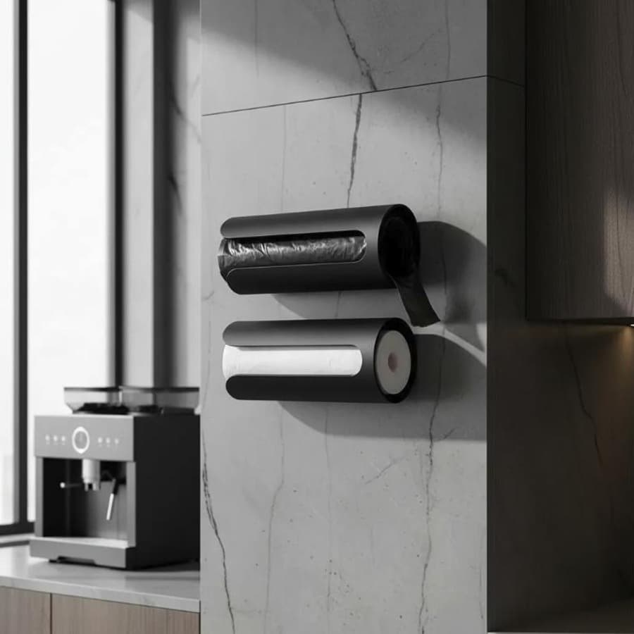 Suporte Organizador para Rolo de Saco de Lixo - Cozinha Banheiro Preto