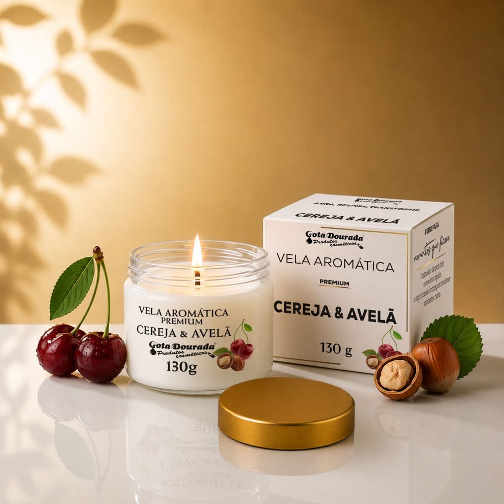 Vela Aromática Premium 130g - Ambiente Marcante e Elegante - Cereja e Avelã