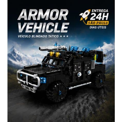 Carro Militar Blindado 4x4 Blocos de Montar 303 Peças Jeep Off Road Brinquedo Educativo Infantil
