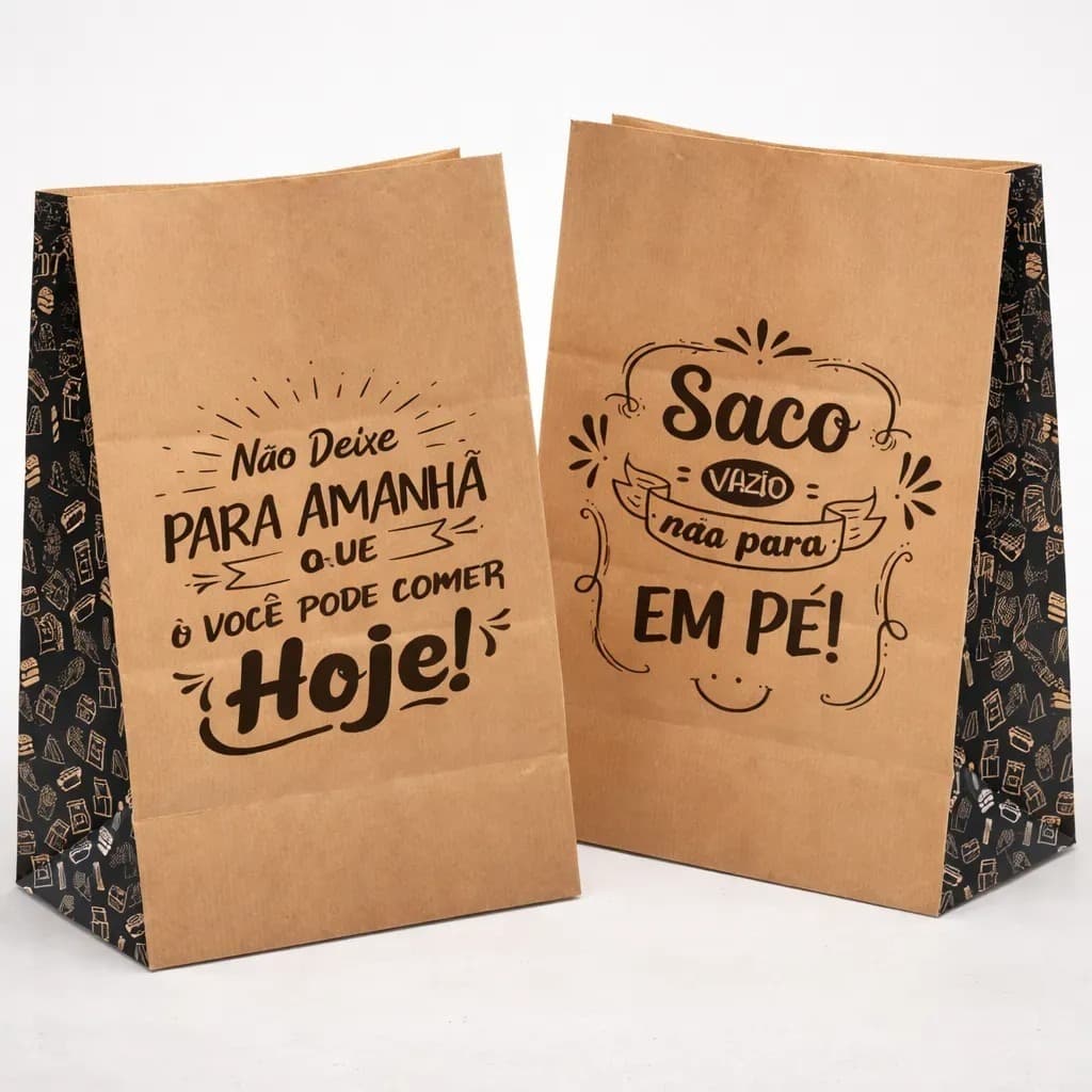 Saco De Papel Kraft Delivery Medio Viagem Lanche Burger Comida 100g Estampado - 100 Unidades Reforçado