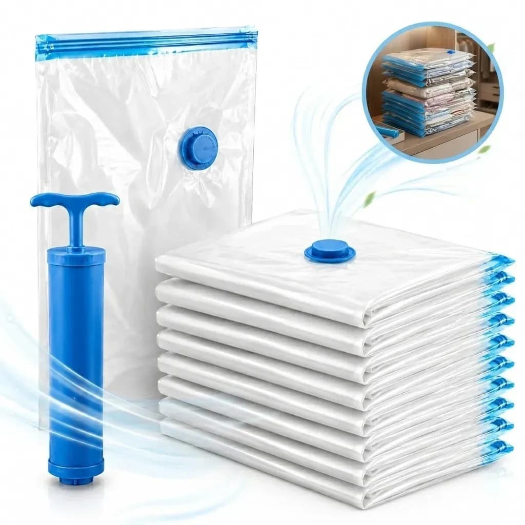 Saco Organizador á Vácuo Vários Tamanhos Ideal para Otimizar Espaços em Viagens Guarda- Roupas