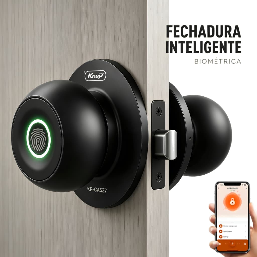Fechadura Inteligente 3em1 Biométrica Impressão Digital APP Tuya Bluetooth Para Quarto Casa-Knup