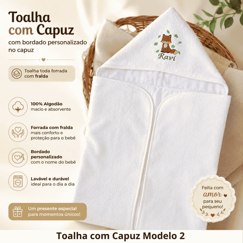 TOALHA DE BANHO COM CAPUZ PERSONALIZADA COM BORDADO DIVERSOS MODELOS E TAMANHOS