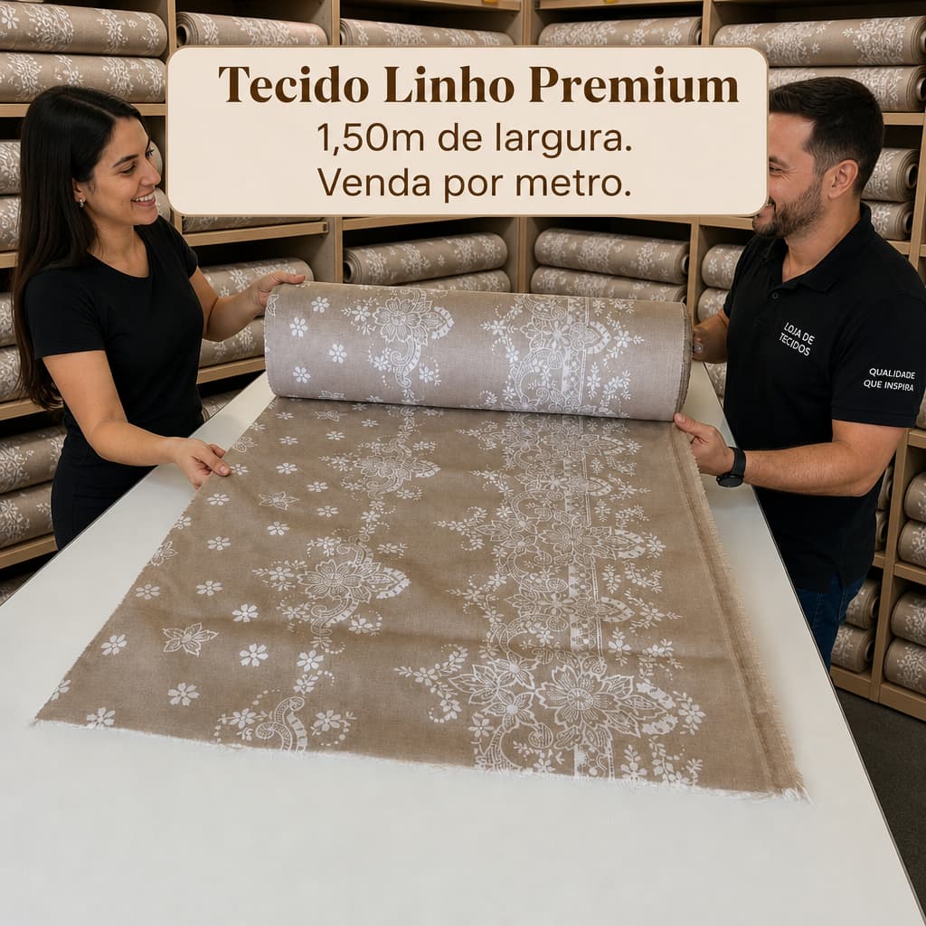 Corte Tecido Linho Premium Por Metro Para Toalhas de Mesa, Artesanatos na Peça e Gripir, Estampado Bege 1,50 de Largura