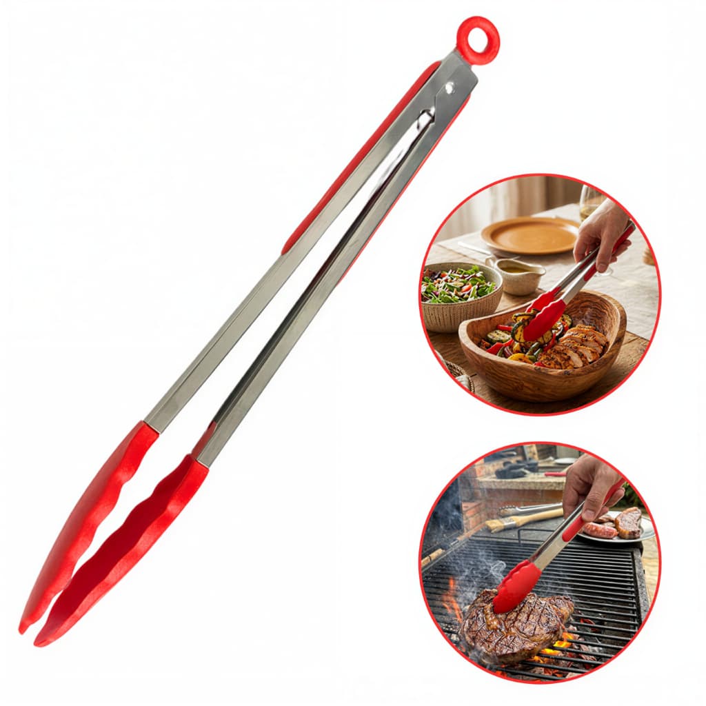 Pegador De Silicone Cozinha Inox Vermelho 34 cm