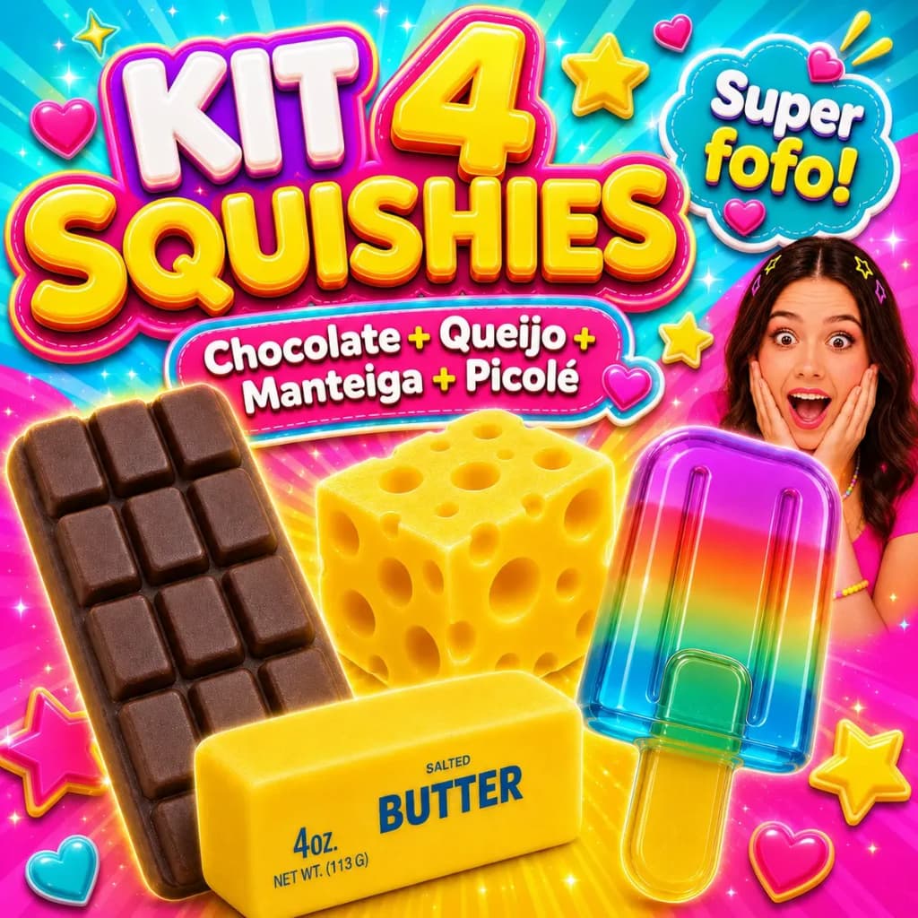 Kit 4 Squishy Queijo + Butter Manteiga + Chocolate + Sorvete Needoh Presente