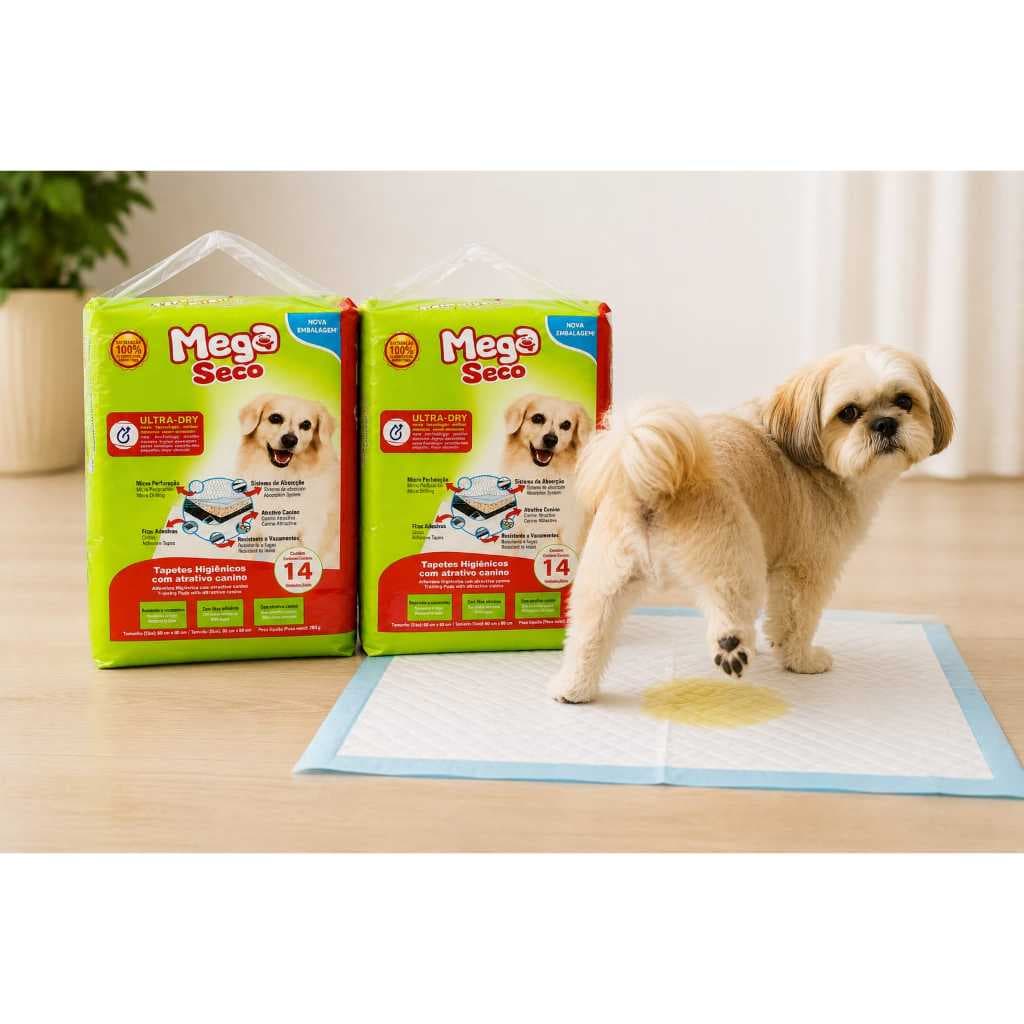 Kit 2 Pacotes Tapete Higiênico Mega Seco 60x65cm 28 Tapetes Sanitário Cachorro Gato