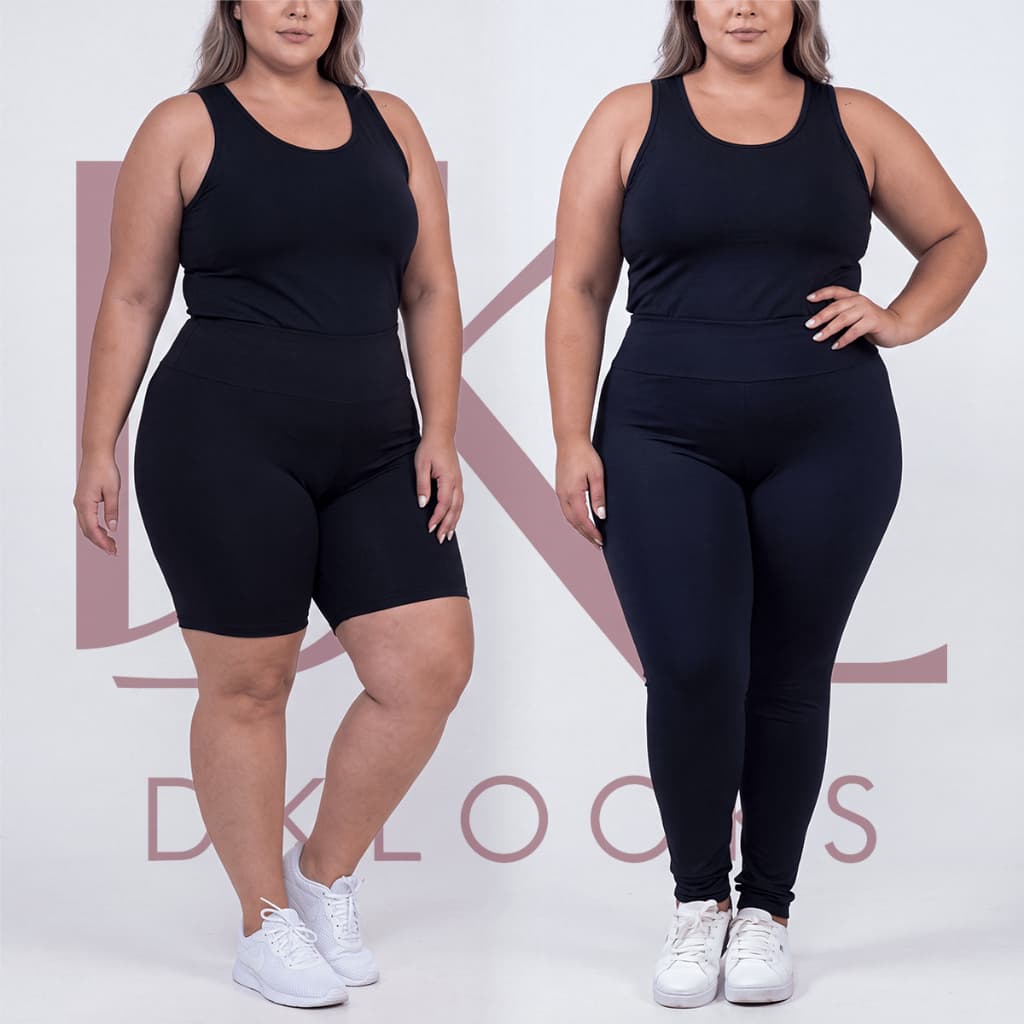 Kit Legging + Shorts Bermuda Plus Size Suplex Com Bolso Lateral Cintura Alta Fitness G1 ao G3