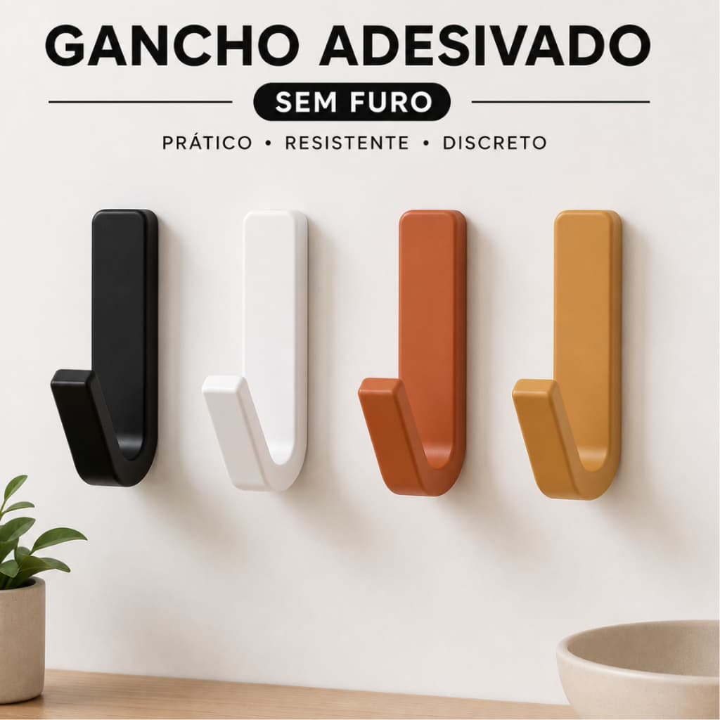 Ganchos Adesivos para Parede - Suporte Resistente para Toalhas de Banheiro e Cozinha Sem Furo