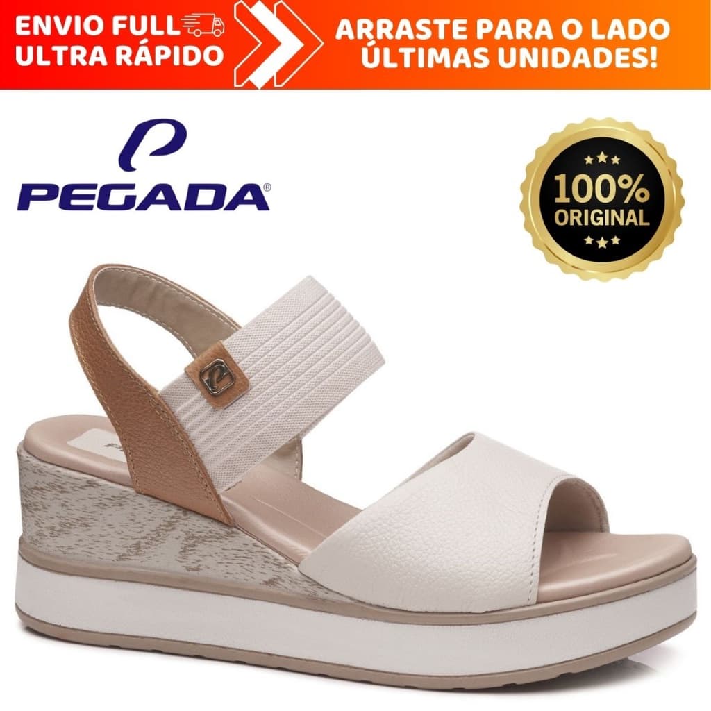 Sandália Pegada Feminina Anabela Couro Legítimo Ultra Macia