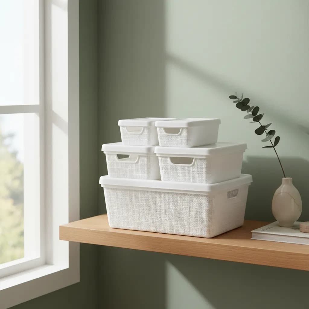 Kit 5 Caixas Organizadoras Plásticas Com Tampa Multiuso Branco Jaguar Linha Juta