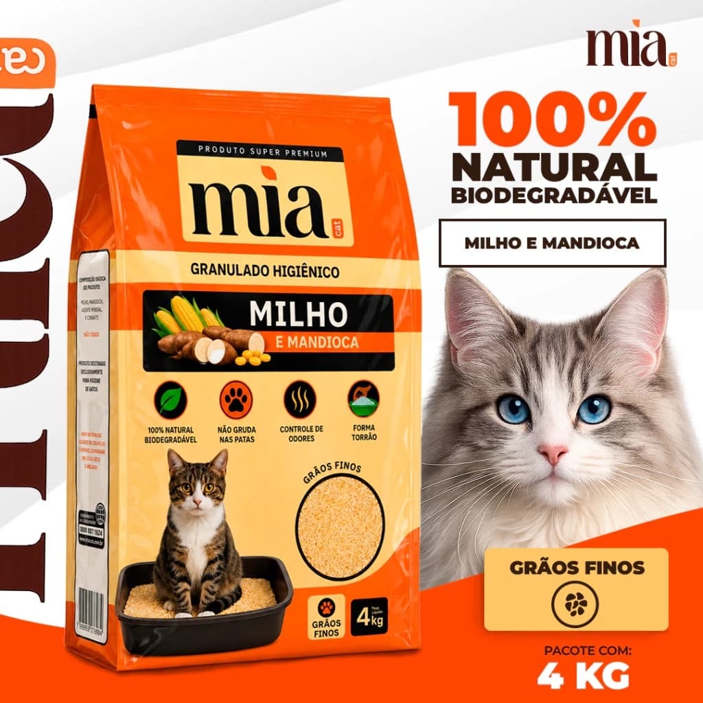 Areia Higiênica Biodegradável 100% Milho e Mandioca 4kg Extra Fina Para Gatos Barata