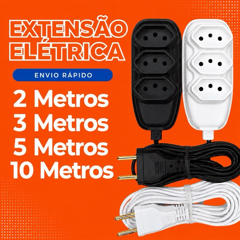 Extensão elétrica 3 Tomadas - 2 - 3 - 5 - 10 METROS 10A