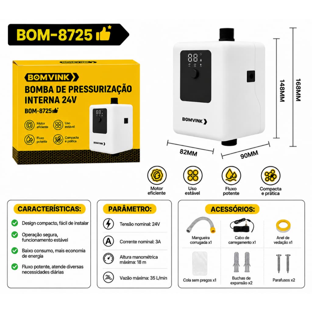 Bomba Pressurizadora de Água 24V 35L/min 18m para Casa Banheiro Cozinha
