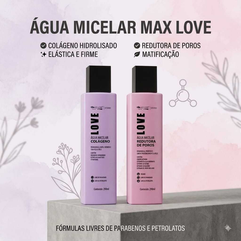 Água Micelar Max Love 290ml demaquilante antioxidante removedor de maquiagem vegano