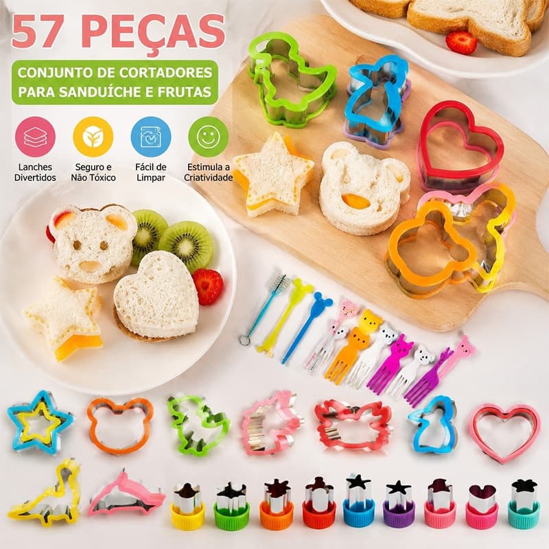 Kit 57 Peças Cortador De Sanduíche Infantil Molde Para Pão Frutas Criativo Lanche Escolar Para Crianças