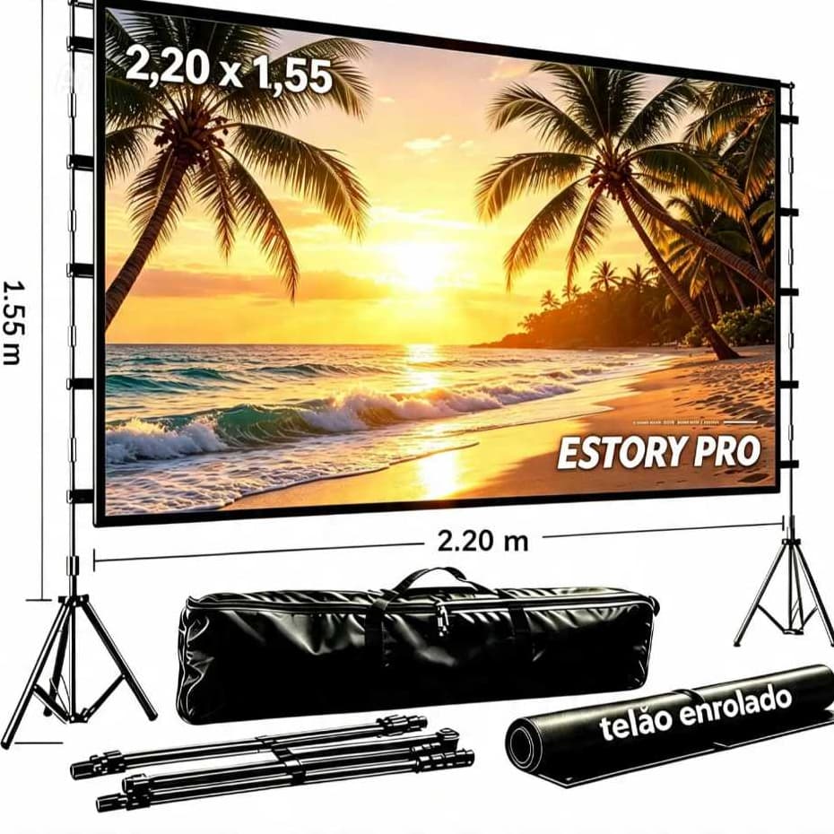 Kit Telão Tela De Projeção 2,20x1,55m Com Estrutura Estory  Pro 4k Full Hd Todos Projetores  e Ambientes  Kit Com Voçê