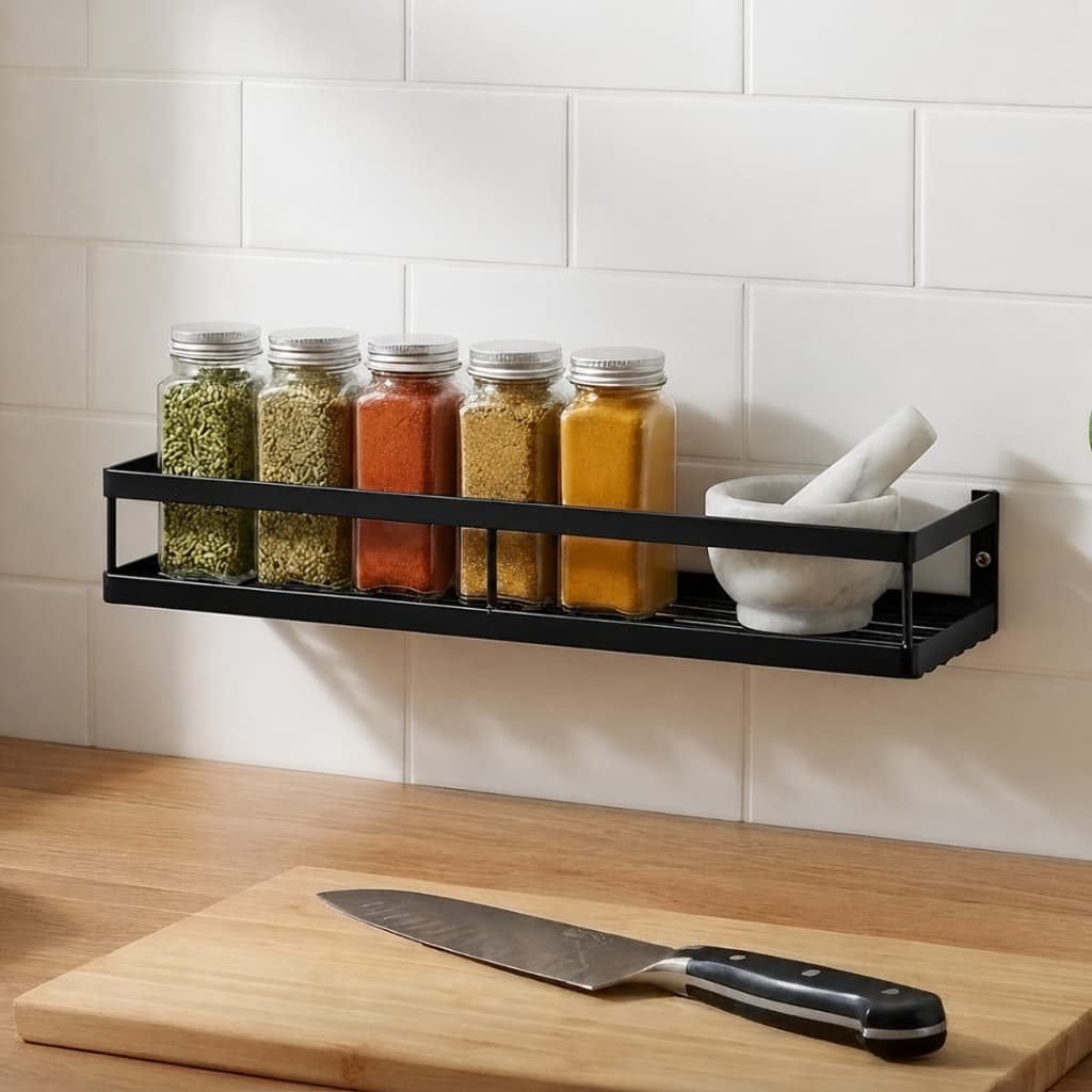Prateleira Porta Condimentos Temperos Suporte de Parede Cozinha Aço Carbono Pintura Anticorrosiva
