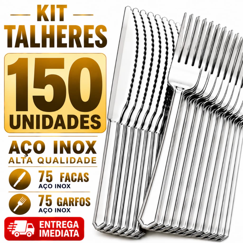 Conjunto 150 Unidade Talher em Aço Inox 75 Garfo 75 Faca Cozinha Culinária  Garfos Facas Talheres