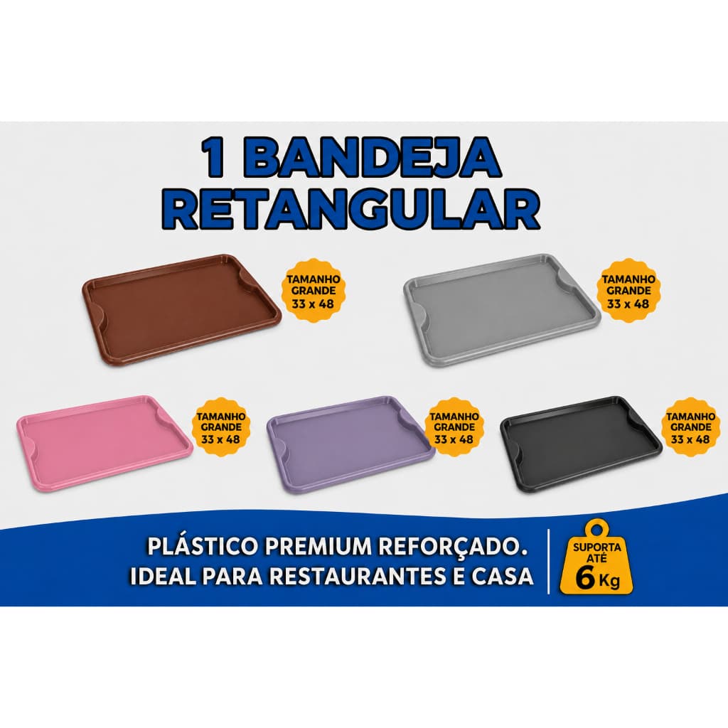 Bandeja Preta Plástica  Grande Buffet Fast Food Restaurante Self Service 48x33cm Resistente