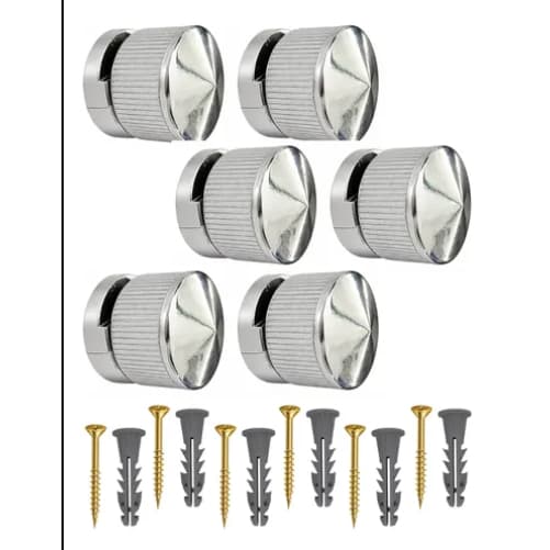 Kit 6 Botão Francês ABS com Buchas e Parafusos  Suporte Fixador para Espelho e Vidro até 8mm