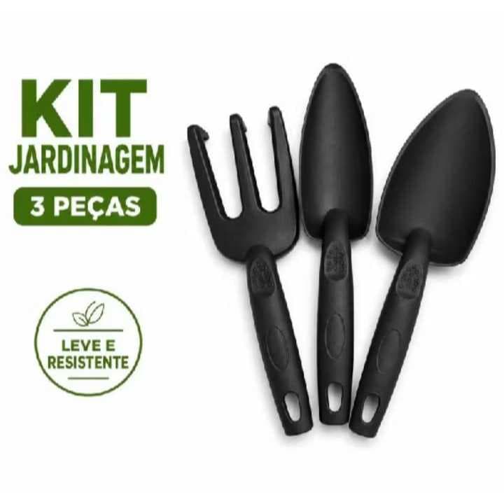 Kit Jardinagem 3 Peças Pá larga Pá de Jardim Garfo para Plantio Kit Ferramentas para Vasos Horta Flores Plástico Resiste