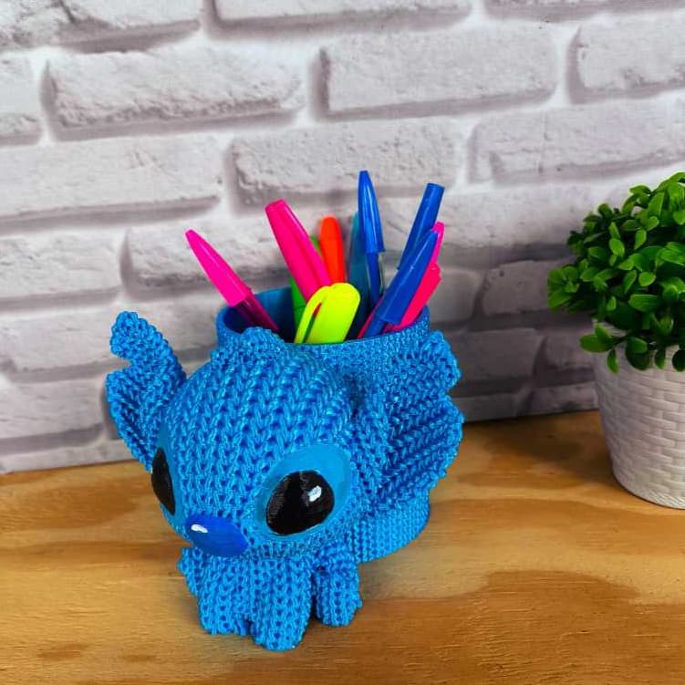 Porta Canetas Stitch 3D Personalizado Porta Caneta Porta Lápis Lilo Stitch Organizador de Mesa Croche3d Porta Pincel