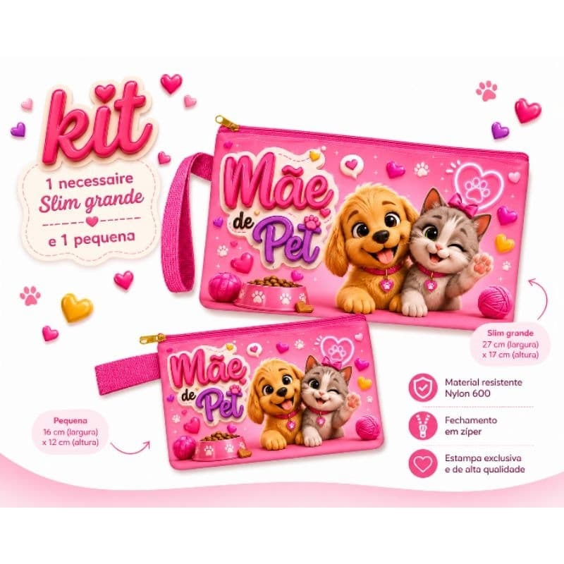Kit 2 necessaire P e G Mãe de Pet Necessaire Organizadora mãe de pet
