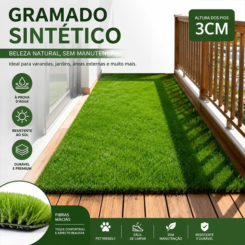 Grama Sintética 25mm 1x3-12m – Grama Artificial Premium Para Jardim Quintal Piscina Área Externa