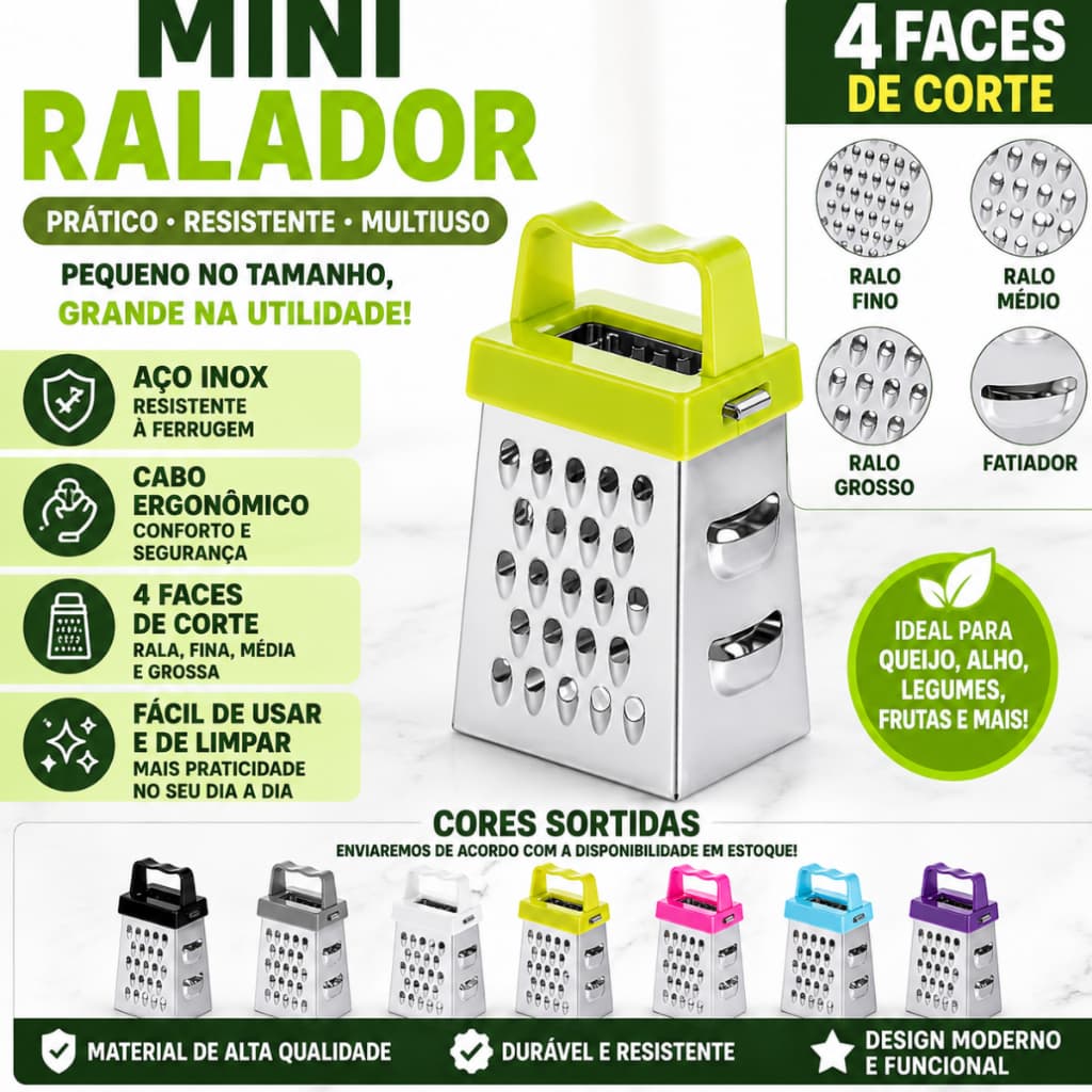 Mini Ralador de Alimentos Inox 4 Faces Portátil para Queijo Alho Legumes Frutas Cozinha