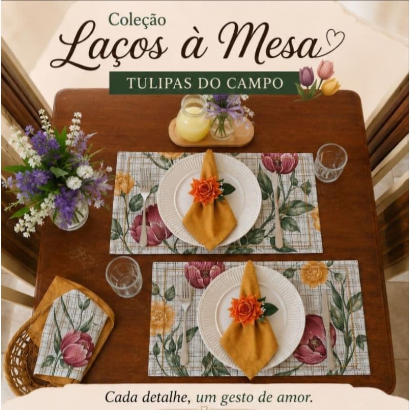 Jogo americano - kit completo para mesa posta  - 12 peças - 4 lugares americano, 4 guardanapos e 4 porta guardanapos.