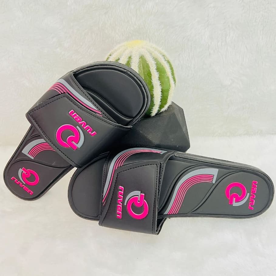 Chinelo Slide Velcro Ruven Original Papete Feminino Conforte Super Leve E Confortável Preto Pink