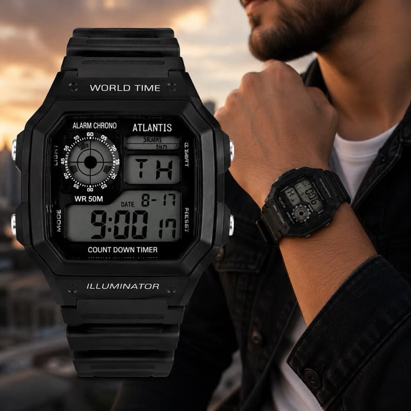 Relógio Atlantis Preto G8088  Prova D’agua  Esportivo