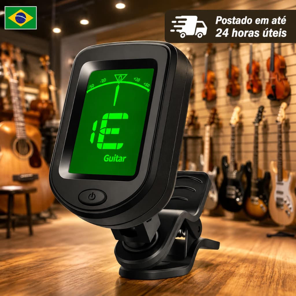 Afinador Digital Cromático Clip Violão Guitarra Ukulele Cavaco Baixo Bateria Incluso