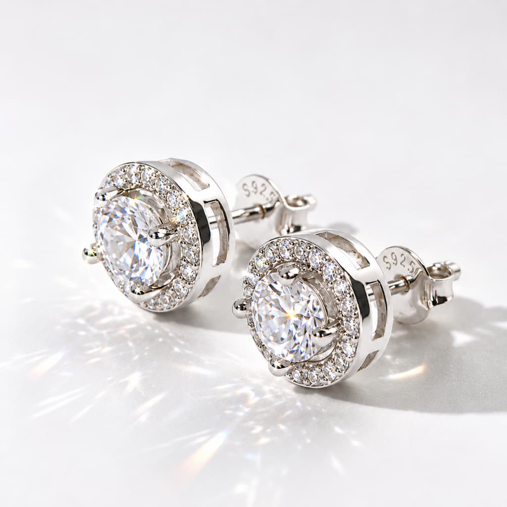 Brinco Halo Moissanite 5mm Prata 925 com Certificado GRA