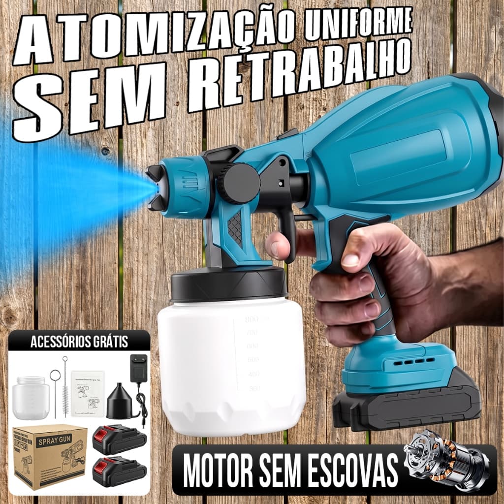 Pistola de Pintura Profissional 48V Sem Fio com 2 Baterias Motor Brushless Pulverizador de Tinta 800ml Kit Completo para