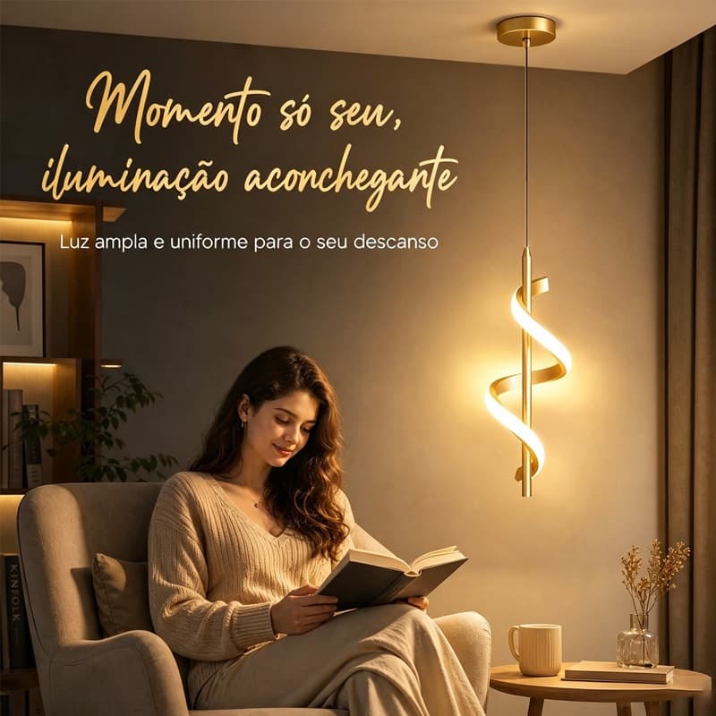 Lustre Pendente LED S Dourado Moderno 3 Cores Econômico Bivolt Adequado para salas de estar, quartos, escritórios, etc.