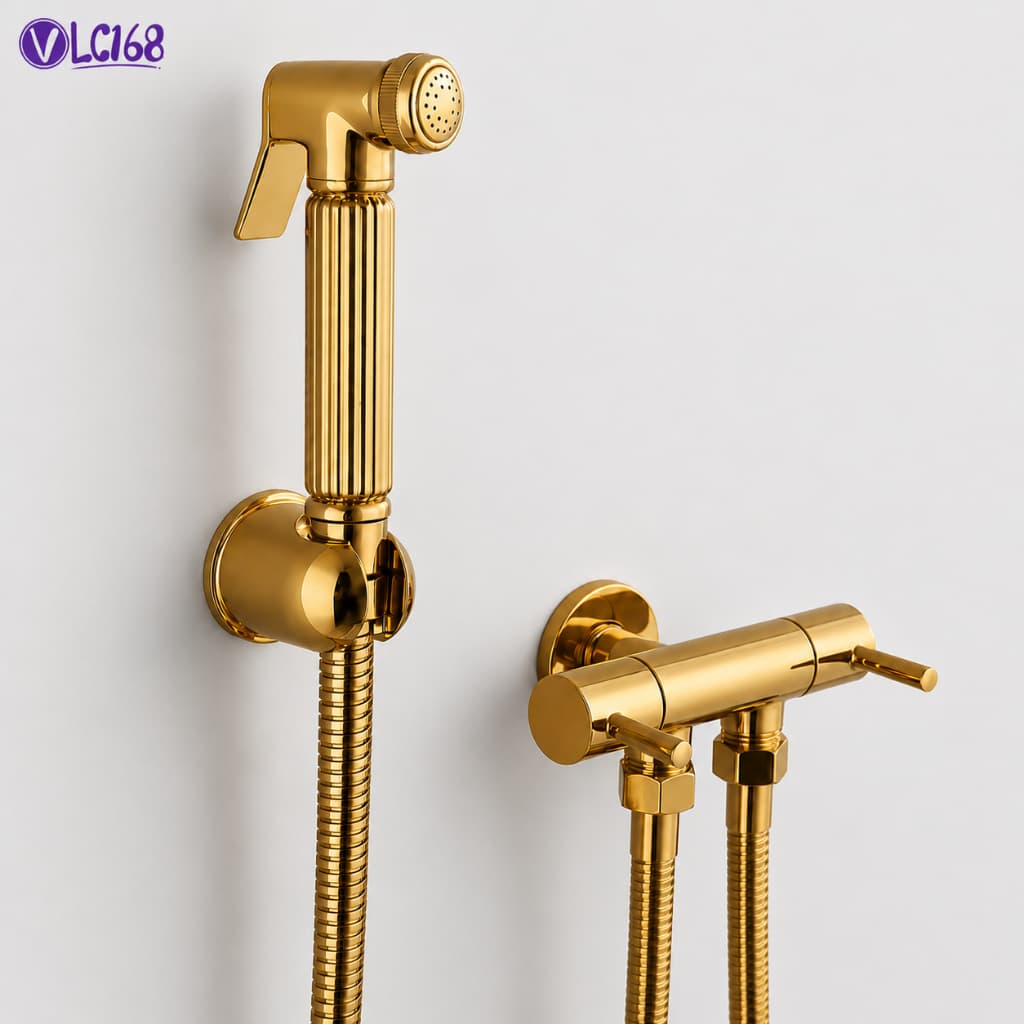 Ducha Higiênica Moderna Banheiro Acabamento Brilhante Dourado, Prata e Preto