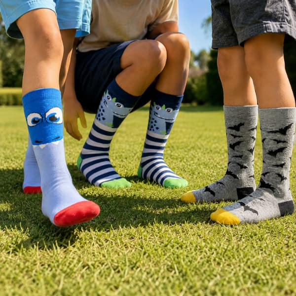 Meia 3/4 Infantil Para Meninos Algodão Cano Alto Longo Estampada Galochita Divertida Kit 1 ou 2 Pares