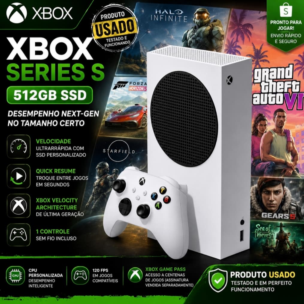 USADO - Xbox Series S 512GB - Excelente Estado, 1 Controle Acompanha Cabo HDMI e Energia
