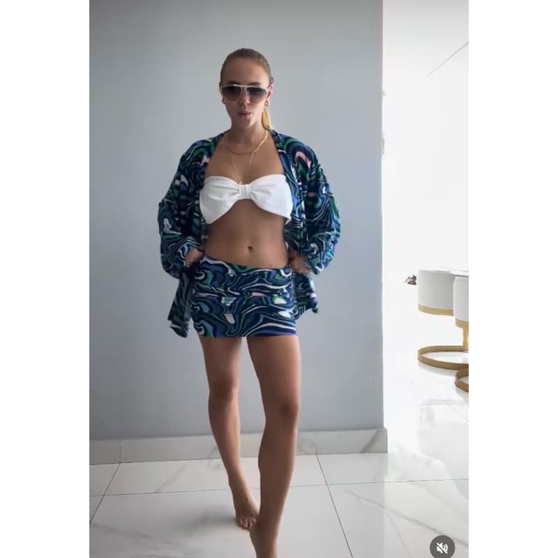 Conjunto Feminino Estampado Manga Longa Saia Franzida Moda Elegante Casual
