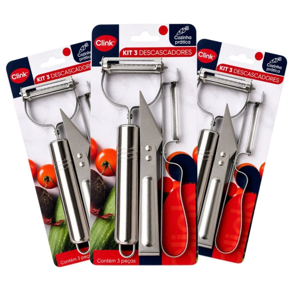 Kit 9 Descascador De Legumes e Frutas Em Aço Inox Resistente Ralador Cortador Faca Descascadores Manual