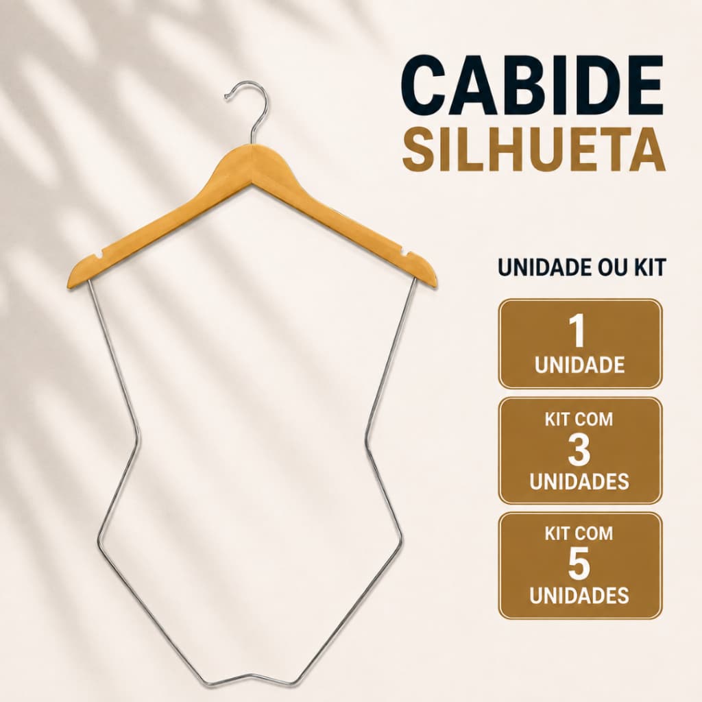 Cabide Silhueta Adulto de Madeira – Unidade, Kit com 3 ou 5 Unidades